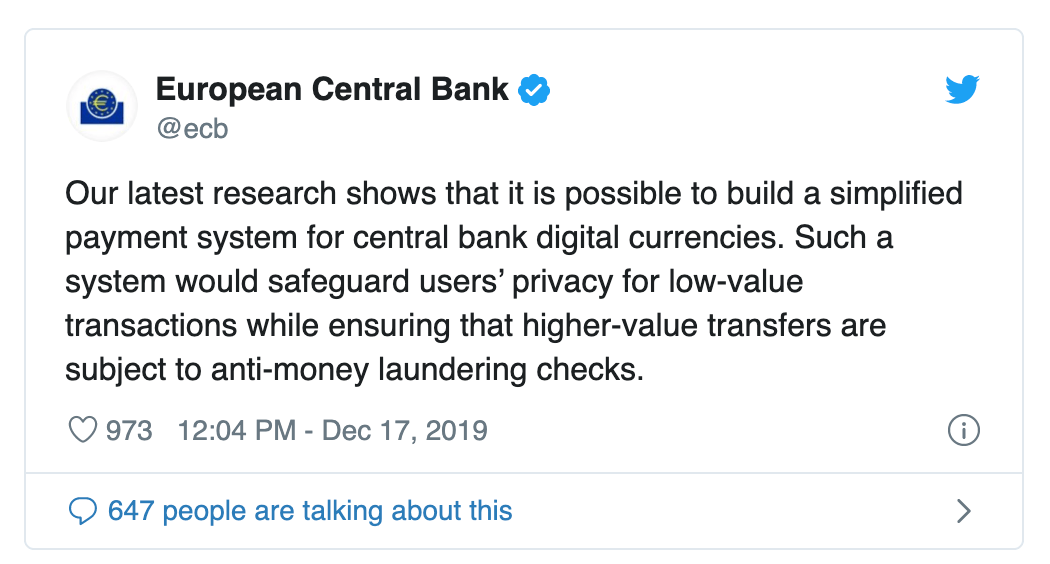 Tweet der EZB zur CBDC (Screenshot @ecb)