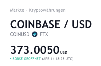 Coinbase-Aktienkurs (Stand 14.4.)