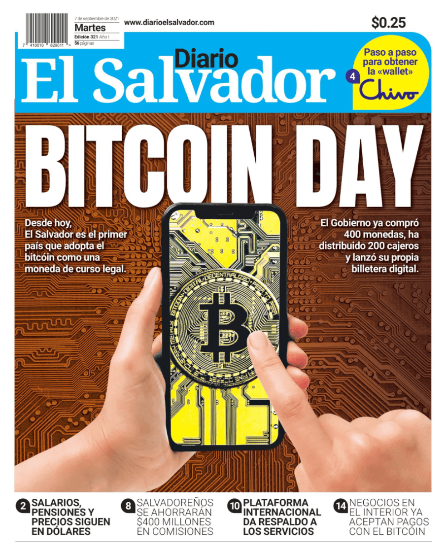 El Salvador: Tageszeitung "Diario" mit Bitcoin Day