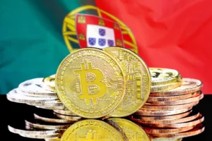 Bitcoin liegen vor portugiesischer Flagge