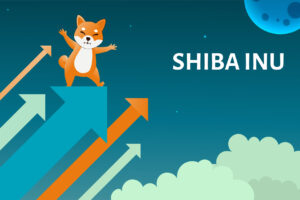 Vector illustration concept of Shiba Inu uptrend cryptocurrency.