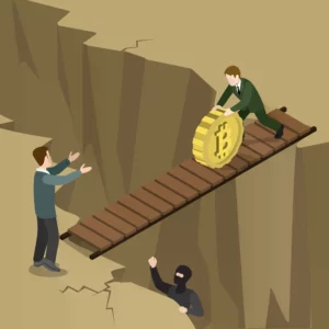 Bitcoin wird über eine Brücke gerollt