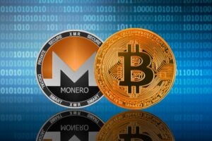 Monero und Bitcoin Symbolbild