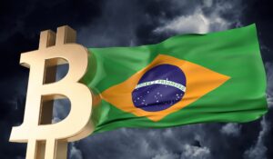 Bitcoin Logo und Brasilienflagge