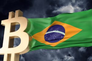 Bitcoin Logo und Brasilienflagge