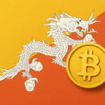 Flagge des Königreichs Buthan mit einem Bitcoin
