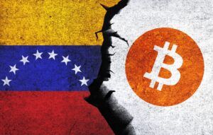 Flagge von Venezuela und dem Bitcoin Logo