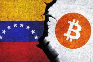 Flagge von Venezuela und dem Bitcoin Logo