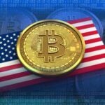 Bitcoin Logo auf der Flagge der USA als Symbol zu den Midterms