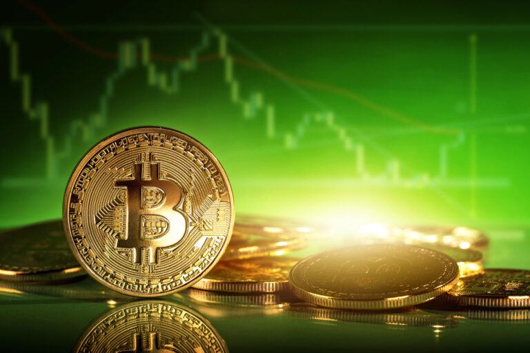 Bitcoin und ein positiver Kursverlauf im Hintergrund