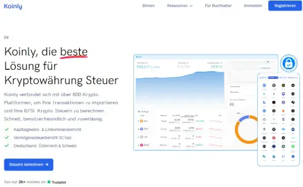 Koinly Startseite auf Deutsch