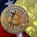 Bild von Trump, der amerikanischen Flagge und einem Bitcoin