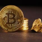 Bitcoin neben einem Gold Nugget als Vergleich